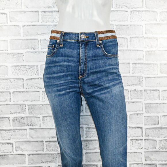 Veronica Beard Kate Skinny High Rise Jeans Metallic waist blue Nantucket 28/6 - Picture 10 of 13
